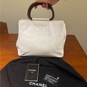 Chanel White Caviar Leather Top Handle Bag